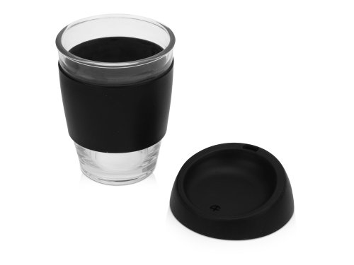 Стеклянный стакан Monday с силиконовой крышкой и манжетой, 350мл, черный
