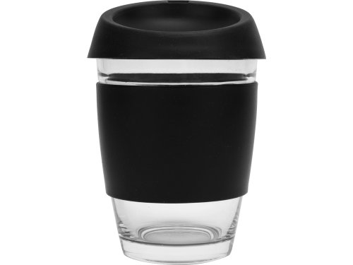 Стеклянный стакан Monday с силиконовой крышкой и манжетой, 350мл, черный