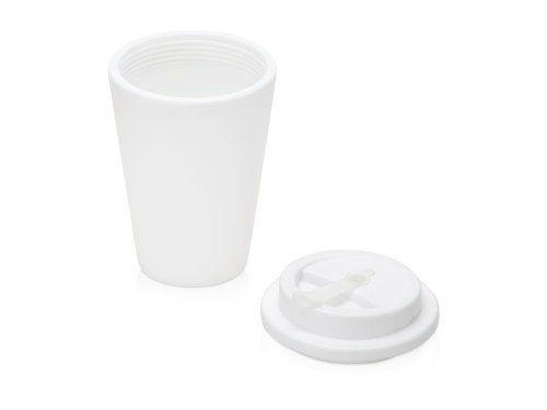 Пластиковый стакан Take away с двойными стенками и крышкой с силиконовым клапаном, 350 мл, белый