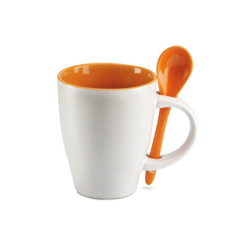 Чашка с ложкой (оранжевый)