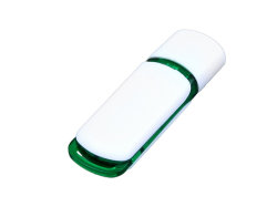 Флешка промо прямоугольной классической формы с цветными вставками, 16 Гб, белый/зеленый