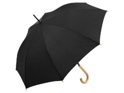 Зонт-трость Okobrella с деревянной ручкой и куполом из переработанного пластика, черный