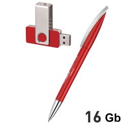 Набор ручка + флеш-карта 16Гб в футляре, красный, красный