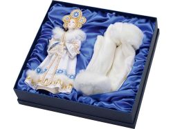 Набор: кукла-снегурочка, платок Новогоднее настроение, белый/синий