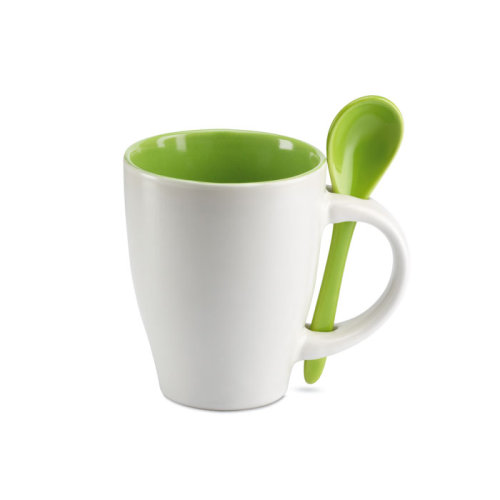 Чашка с ложкой (зеленый-зеленый)