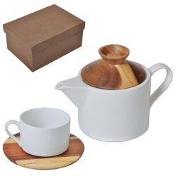 Набор "Andrew":чайная пара и чайник в подарочной упаковке (коричневый, белый)