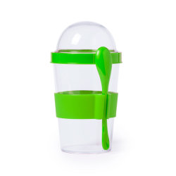 Контейнер для еды YOPLAT с ложкой, пластик (зеленый)