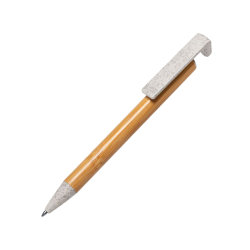 Ручка шариковая с подставкой для смартфона CLARION, бамбук, пластик с пшеничным волокном (светло-коричневый)