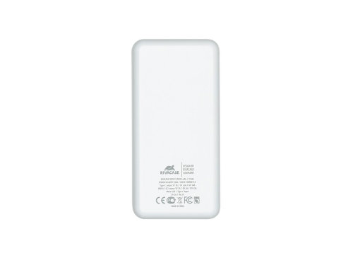 RIVACASE VA2572 (20000 мАч) QC/PD 20W внешний аккумулятор с дисплеем, белый 12/24