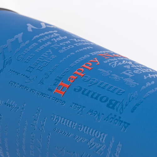Термостакан "Европа" с UF печатью по окружности "Happy New Year", покрытие soft touch, синий