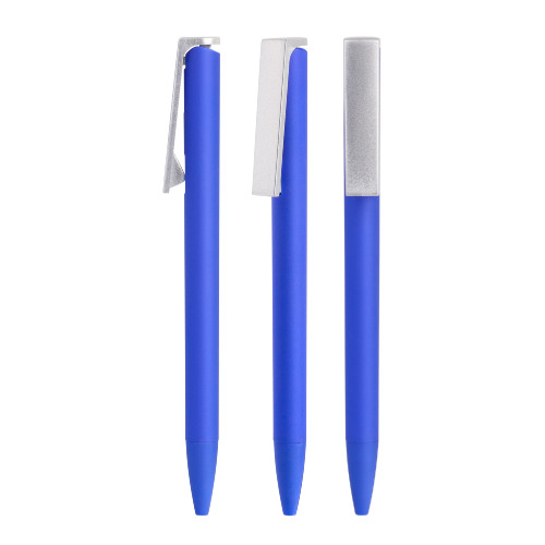 Ручка шариковая "Clive", синий, покрытие soft touch, синий с серебристым