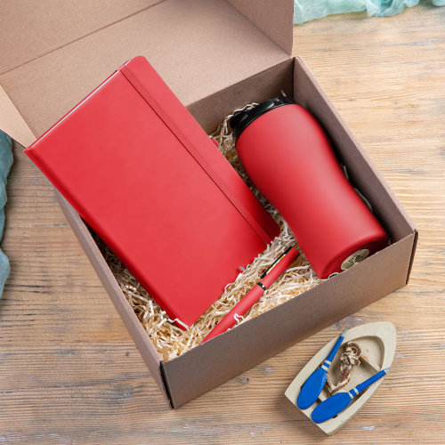 Набор подарочный SILKYWAY: термокружка, блокнот, ручка, коробка, стружка, красный (красный)