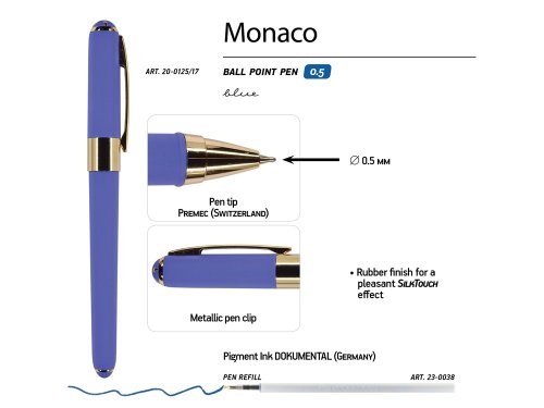 Ручка пластиковая шариковая Monaco, 0,5мм, синие чернила, лиловый