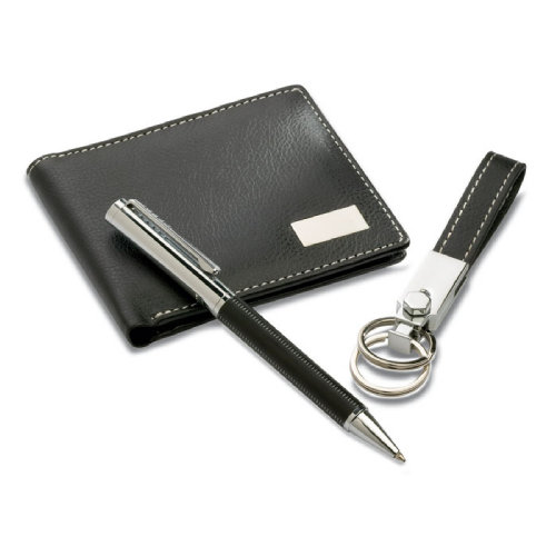 Набор: ручка, брелок и портмоне (черный)