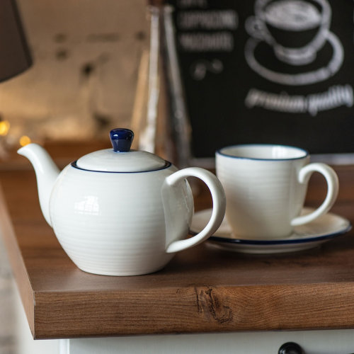 Набор SEAWAVE: чайная пара и чайник в подарочной упаковке (белый, синий)