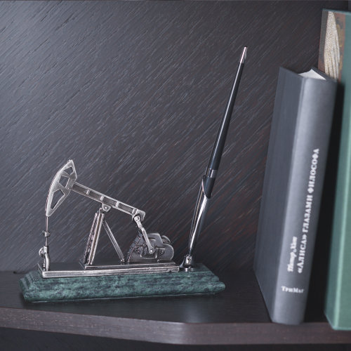 Подставка "Нефтяная качалка" с ручкой, серебристый с зеленым