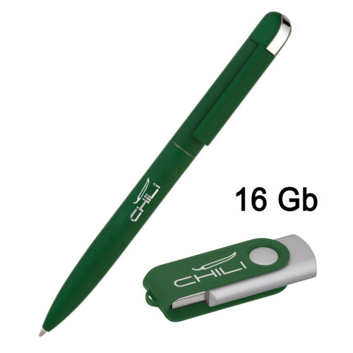 Набор ручка + флеш-карта 16 Гб в футляре, покрытие soft touch, темно-зеленый