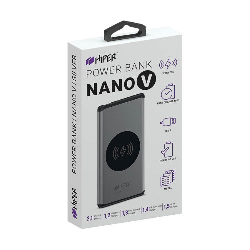Универсальный аккумулятор NANO V Space Gray 5000 мАч, с беспроводной зарядкой в алюминиевом корпусе (серый)