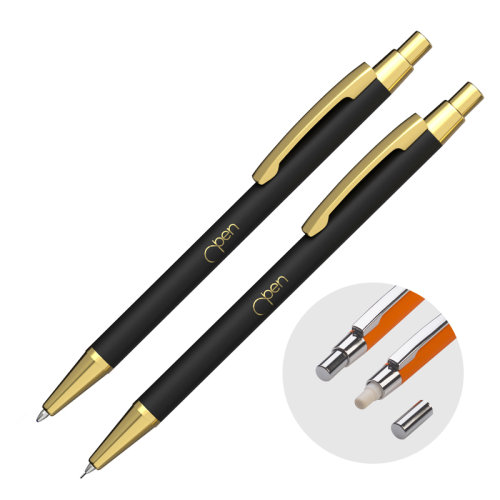 Набор "Ray" (ручка+карандаш), покрытие soft touch, черный с золотом