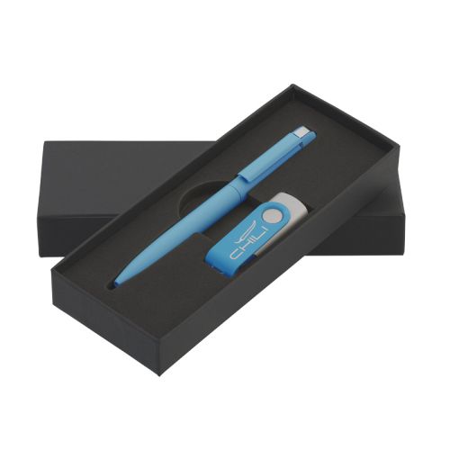 Набор ручка + флеш-карта 16 Гб в футляре, покрытие soft touch, голубой