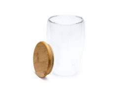 Двустенный стакан VERTUS из боросиликатного стекла с бамбуковой крышкой, 350 мл