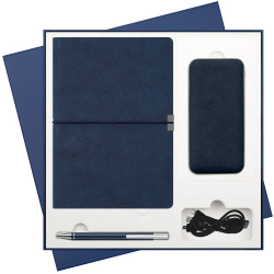 Подарочный набор In Velour, синий (ежедневник, ручка, аккумулятор)
