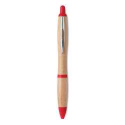 Ручка шариковая из бамбука и пл (красный)